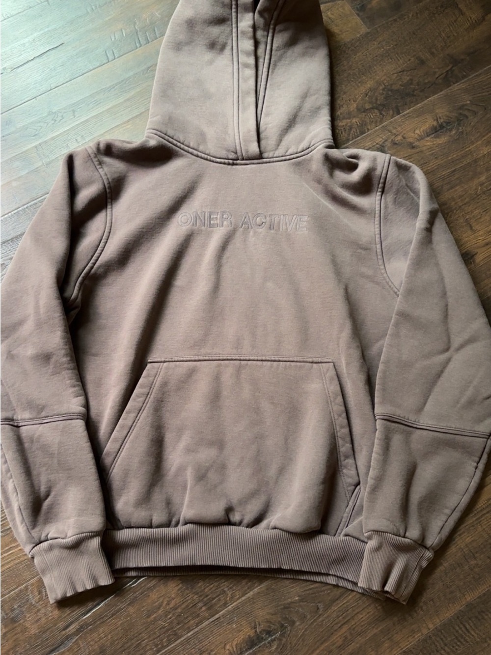 Oner Active Oversized Taupe Brown Embroidered Logo Pullover Hoodie